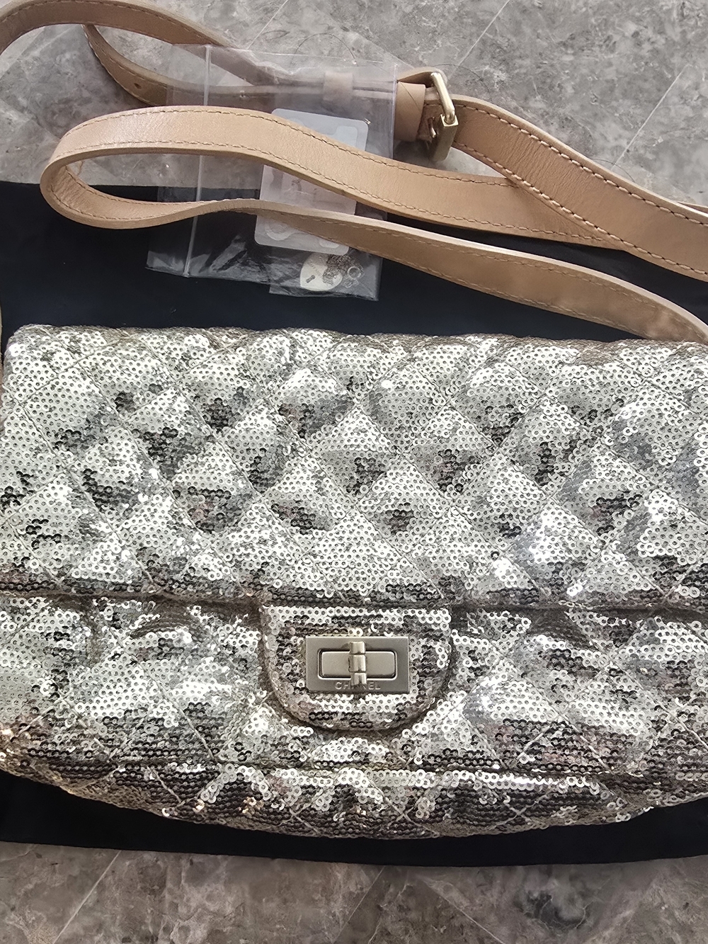 CHANEL 2.55 Gold Sequined Quilted Flap Bag - Picture 2 of 8